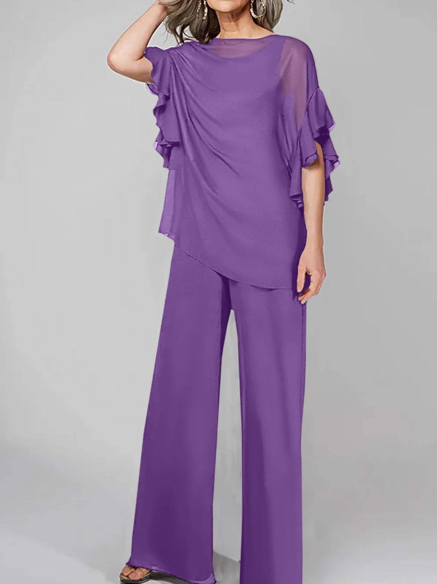 Jumpsuits Scoop Halbarm Chiffon Mutter der Braut Hosenanzüge 