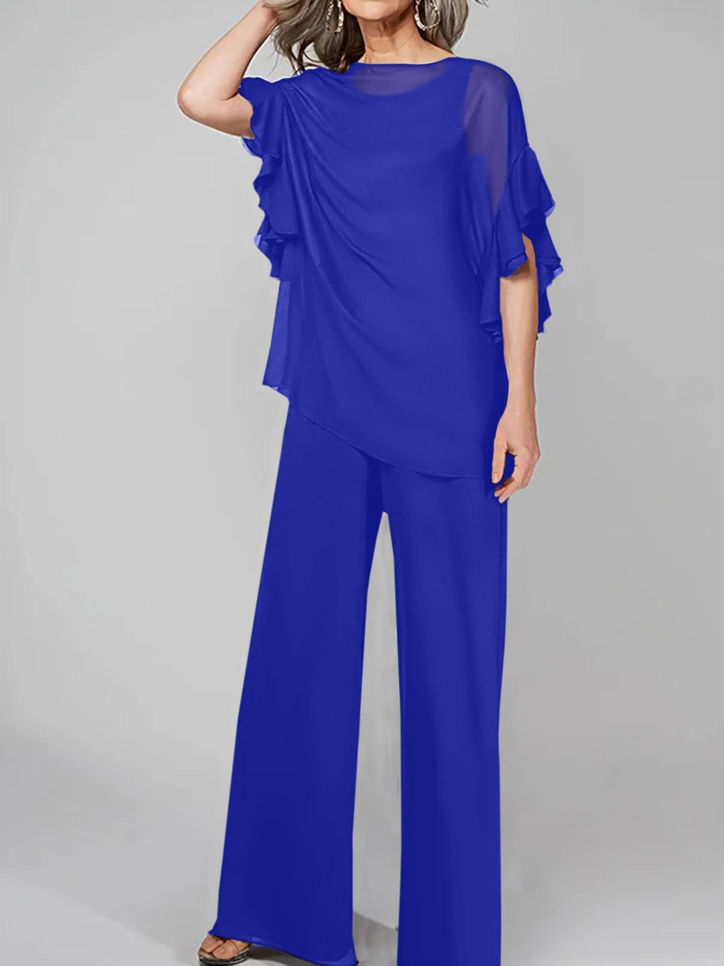 Jumpsuits Scoop Halbarm Chiffon Mutter der Braut Hosenanzüge 