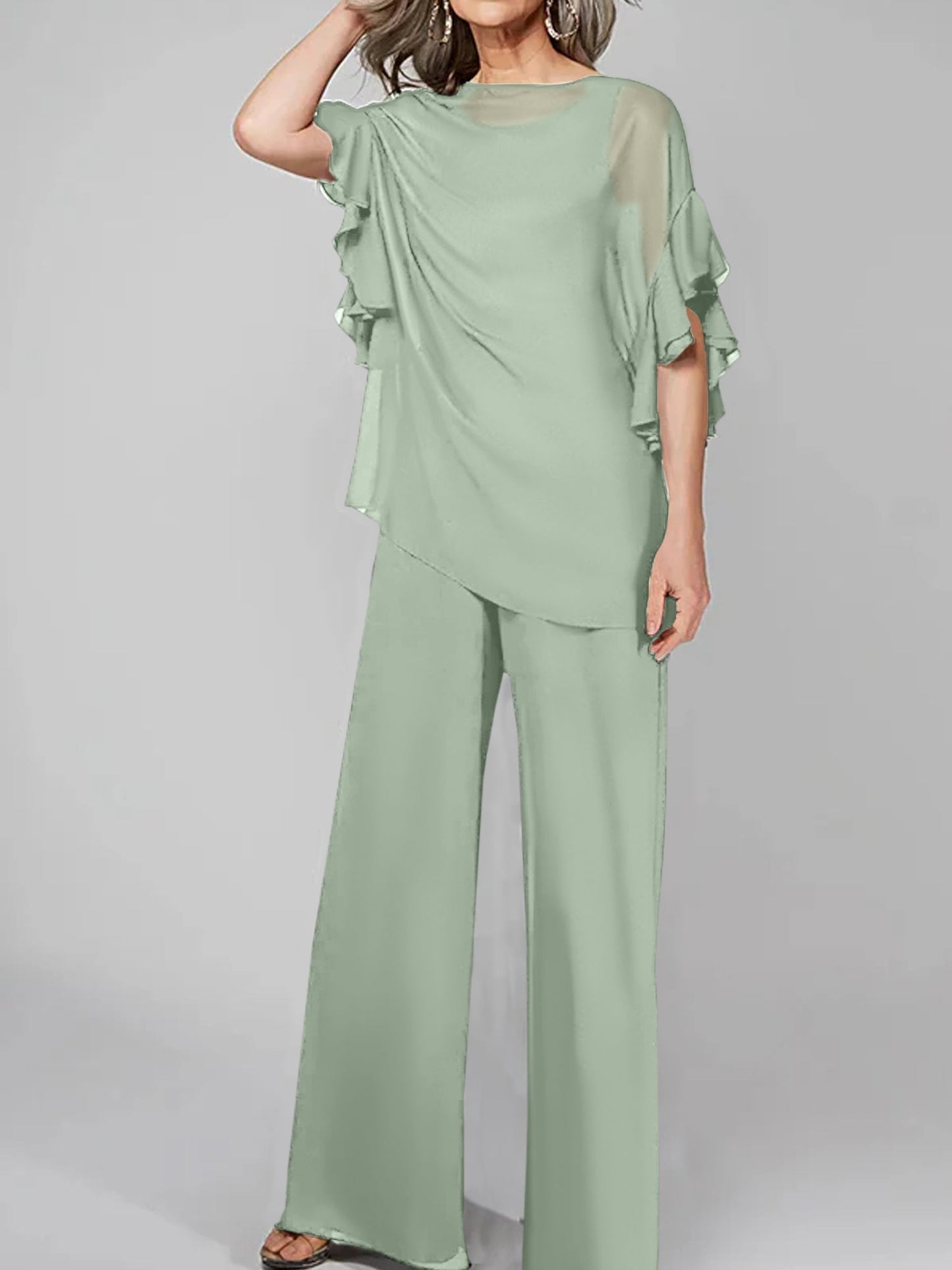 Jumpsuits Scoop Halbarm Chiffon Mutter der Braut Hosenanzüge 