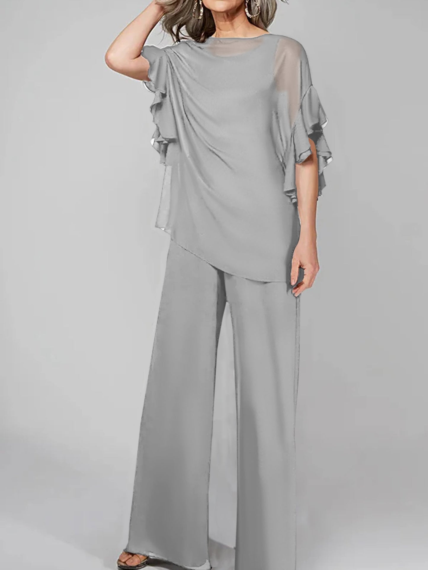 Jumpsuits Scoop Halbarm Chiffon Mutter der Braut Hosenanzüge 