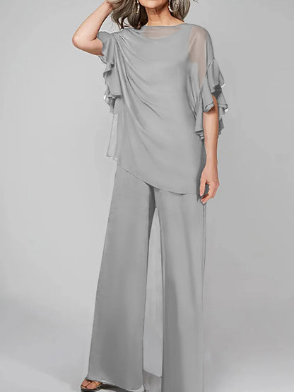Jumpsuits Scoop Halbarm Chiffon Mutter der Braut Hosenanzüge 