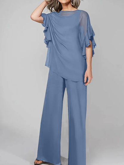 Jumpsuits Scoop Halbarm Chiffon Mutter der Braut Hosenanzüge 