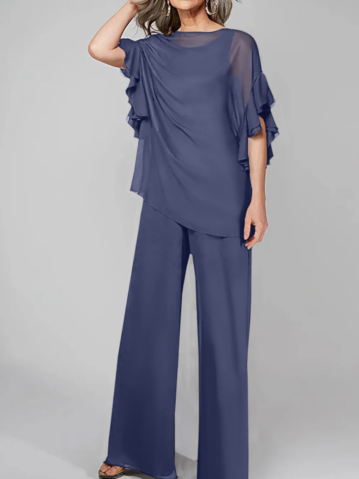Jumpsuits Scoop Halbarm Chiffon Mutter der Braut Hosenanzüge 