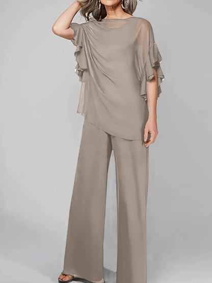 Jumpsuits Scoop Halbarm Chiffon Mutter der Braut Hosenanzüge 