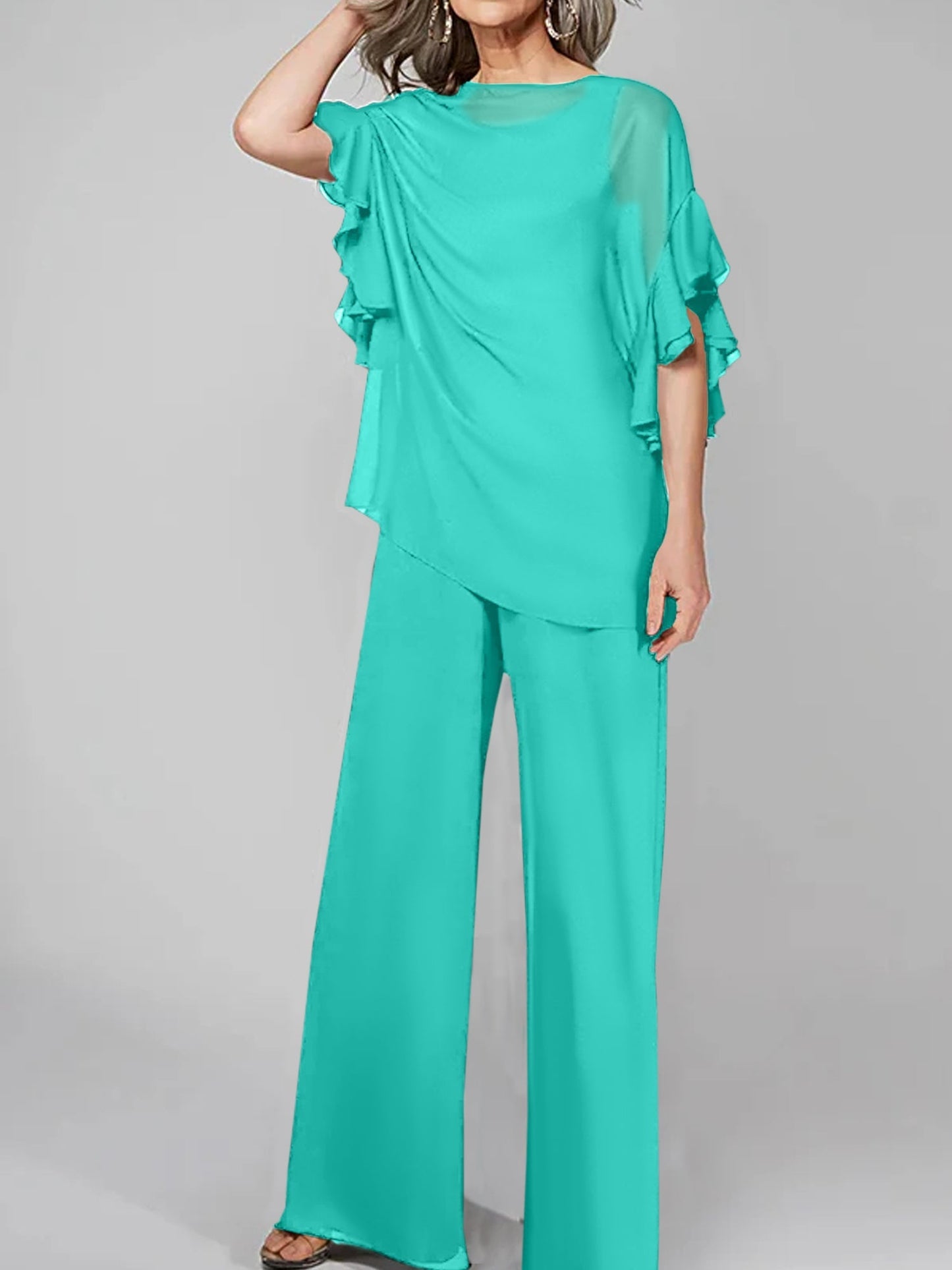 Jumpsuits Scoop Halbarm Chiffon Mutter der Braut Hosenanzüge 