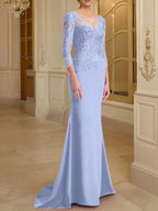 Vestidos de madre de la novia con mangas largas, corte trompeta/sirena y encaje