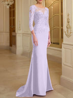 Vestidos de madre de la novia con mangas largas, corte trompeta/sirena y encaje
