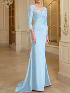 Vestidos de madre de la novia con mangas largas, corte trompeta/sirena y encaje