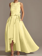 Vestidos de madre de la novia de corte A/princesa, sin mangas, con escote joya y encaje plisado