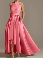 Vestidos de madre de la novia de corte A/princesa, sin mangas, con escote joya y encaje plisado