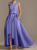 Vestidos de madre de la novia de corte A/princesa, sin mangas, con escote joya y encaje plisado