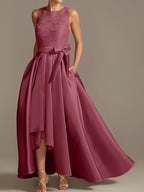 Vestidos de madre de la novia de corte A/princesa, sin mangas, con escote joya y encaje plisado