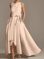 Vestidos de madre de la novia de corte A/princesa, sin mangas, con escote joya y encaje plisado