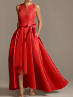 Vestidos de madre de la novia de corte A/princesa, sin mangas, con escote joya y encaje plisado