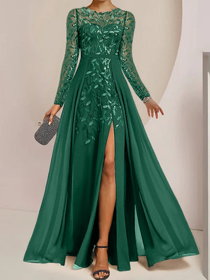 Vestidos de madre de la novia de corte A/princesa, largo hasta el suelo, con volantes laterales abiertos y lentejuelas