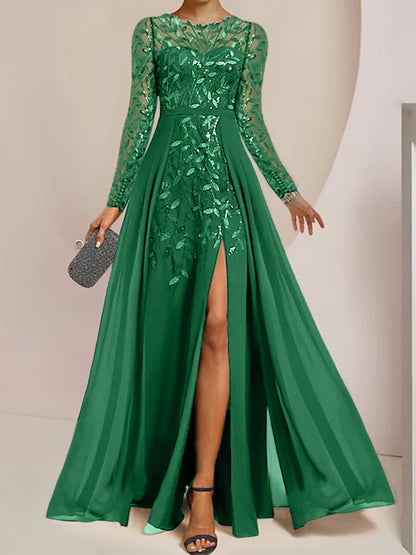 Vestidos de madre de la novia de corte A/princesa, largo hasta el suelo, con volantes laterales abiertos y lentejuelas