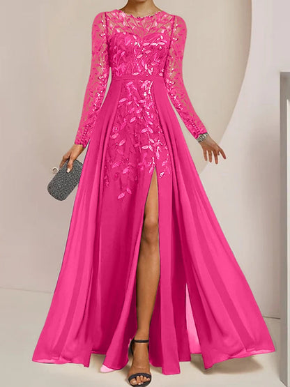 Vestidos de madre de la novia de corte A/princesa, largo hasta el suelo, con volantes laterales abiertos y lentejuelas