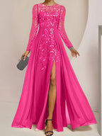 Vestidos de madre de la novia de corte A/princesa, largo hasta el suelo, con volantes laterales abiertos y lentejuelas