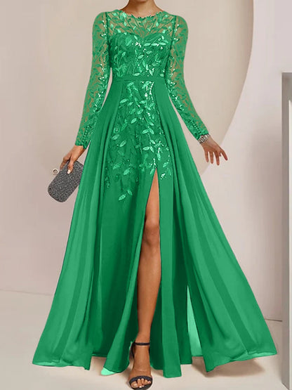 Vestidos de madre de la novia de corte A/princesa, largo hasta el suelo, con volantes laterales abiertos y lentejuelas