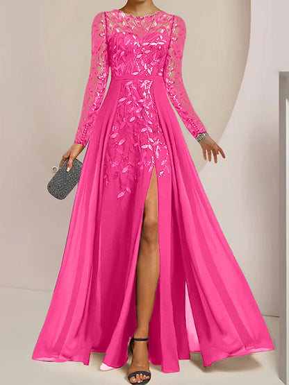 Vestidos de madre de la novia de corte A/princesa, largo hasta el suelo, con volantes laterales abiertos y lentejuelas