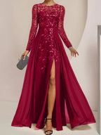 Vestidos de madre de la novia de corte A/princesa, largo hasta el suelo, con volantes laterales abiertos y lentejuelas