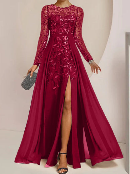 Vestidos de madre de la novia de corte A/princesa, largo hasta el suelo, con volantes laterales abiertos y lentejuelas