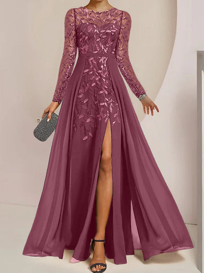 Vestidos de madre de la novia de corte A/princesa, largo hasta el suelo, con volantes laterales abiertos y lentejuelas
