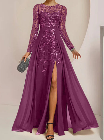 Vestidos de madre de la novia de corte A/princesa, largo hasta el suelo, con volantes laterales abiertos y lentejuelas