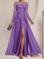 Vestidos de madre de la novia de corte A/princesa, largo hasta el suelo, con volantes laterales abiertos y lentejuelas