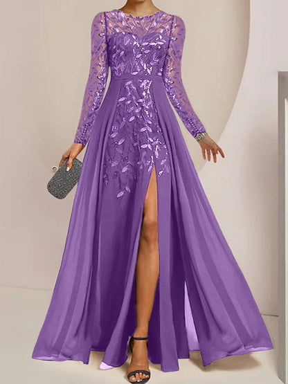 Vestidos de madre de la novia de corte A/princesa, largo hasta el suelo, con volantes laterales abiertos y lentejuelas