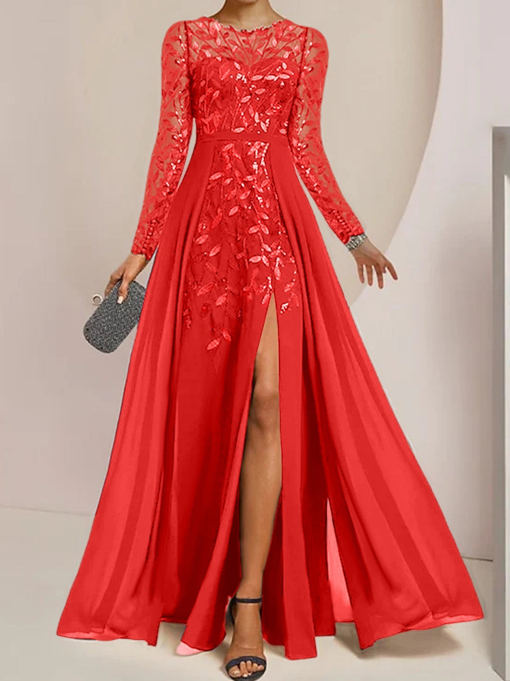 Vestidos de madre de la novia de corte A/princesa, largo hasta el suelo, con volantes laterales abiertos y lentejuelas