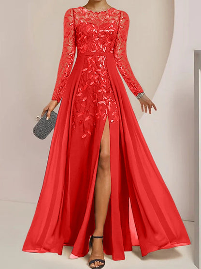 Vestidos de madre de la novia de corte A/princesa, largo hasta el suelo, con volantes laterales abiertos y lentejuelas