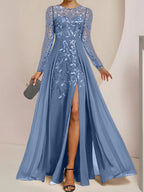 Vestidos de madre de la novia de corte A/princesa, largo hasta el suelo, con volantes laterales abiertos y lentejuelas