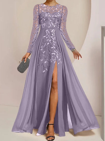 Vestidos de madre de la novia de corte A/princesa, largo hasta el suelo, con volantes laterales abiertos y lentejuelas