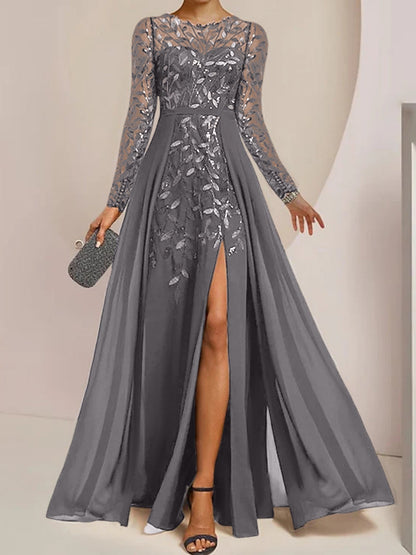 Vestidos de madre de la novia de corte A/princesa, largo hasta el suelo, con volantes laterales abiertos y lentejuelas