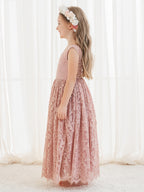 A-Linien-Spitze Knöchellanges Elfenbein Boho Blumenmädchenkleid 