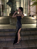 Schwarzes Spaghettiträger Abendkleid Sexy Ballkleid Y427