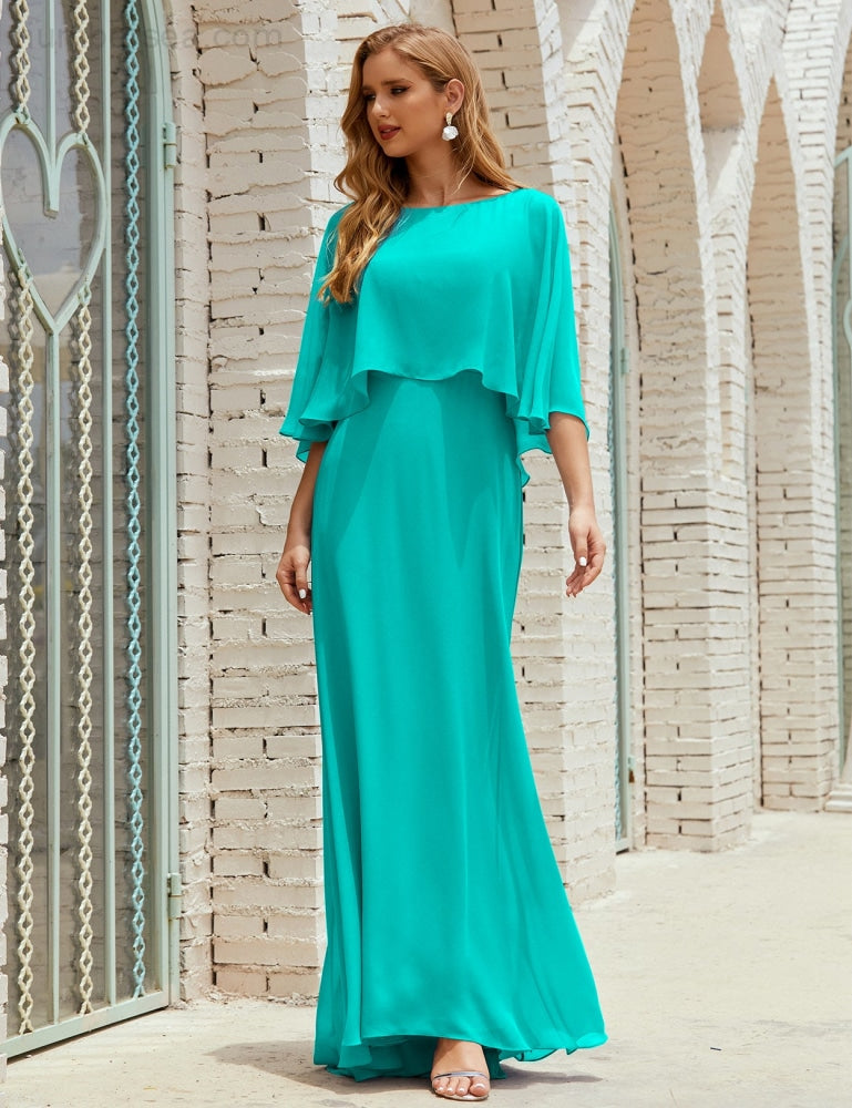 Vestido de dama de honor Sunnderly para mujer, de gasa, manga larga y cuello en V, vestido formal para boda o fiesta SY28018 