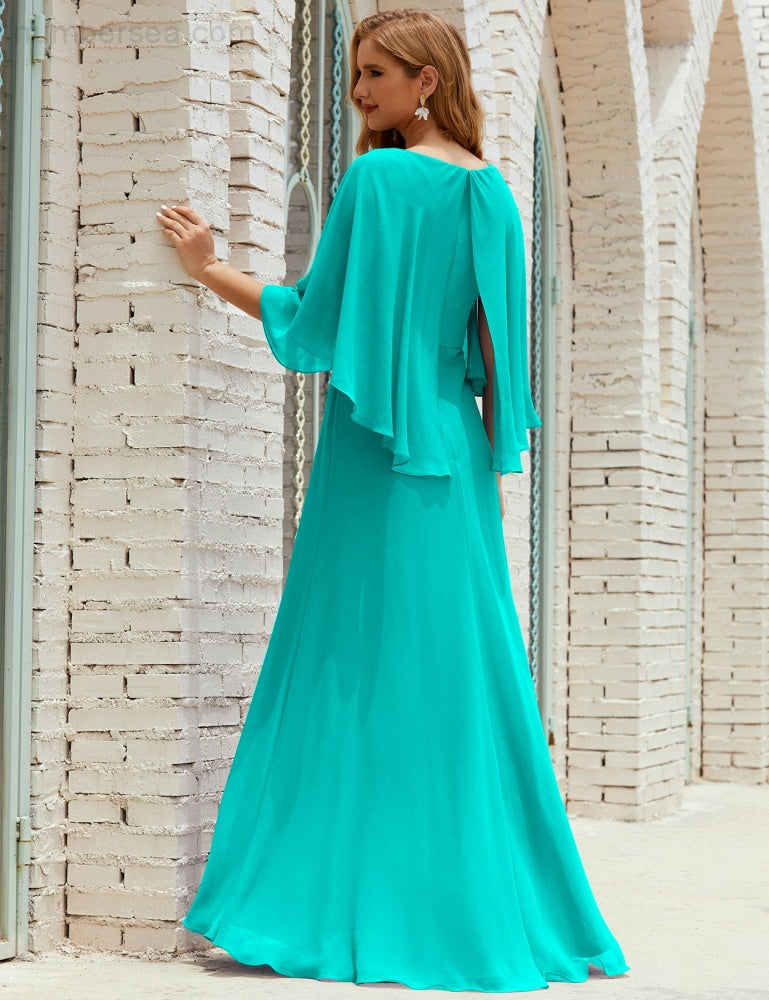 Vestido de dama de honor Sunnderly para mujer, de gasa, manga larga y cuello en V, vestido formal para boda o fiesta SY28018 