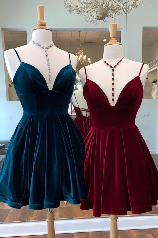 Sherry | A-Linien-Heimkehrkleid aus Samt mit V-Ausschnitt