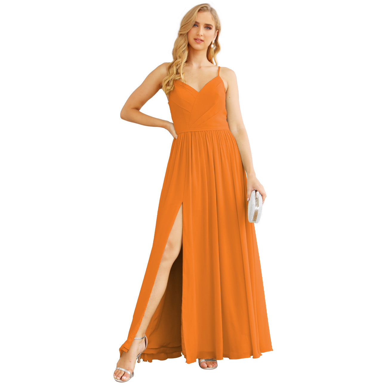 Vestidos de dama de honor con tirantes finos para mujer, de gasa, largos, formales, para fiesta y graduación 