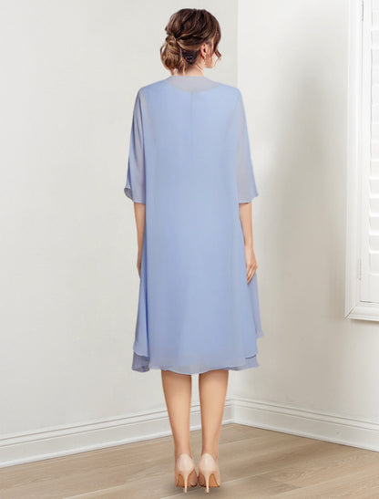 Vestidos de madre de la novia de corte A/princesa con escote redondo y largo hasta la rodilla