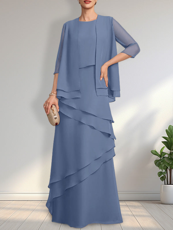 Vestido de gasa para madre de la novia con escote redondo y largo hasta el suelo
