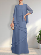 Vestido de gasa para madre de la novia con escote redondo y largo hasta el suelo