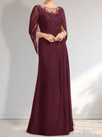 Vestido de gasa con encaje, ilusión, corte A, largo hasta el suelo, para madre de la novia con lentejuelas plisadas