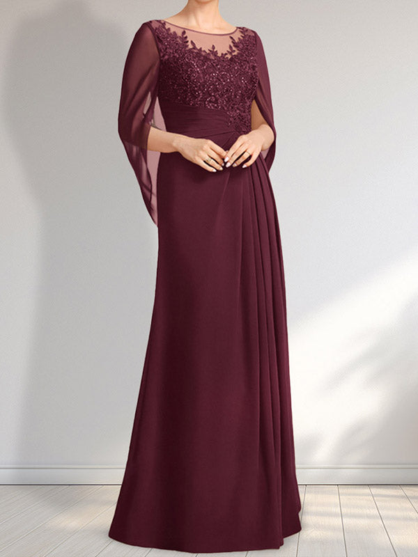 Vestido de gasa con encaje, ilusión, corte A, largo hasta el suelo, para madre de la novia con lentejuelas plisadas