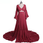 2 Pieces Gown V Neck Maternity Dresses for Photo Shoots Photography Dress Baby Shower Dress for Pregnant Woman SY211008