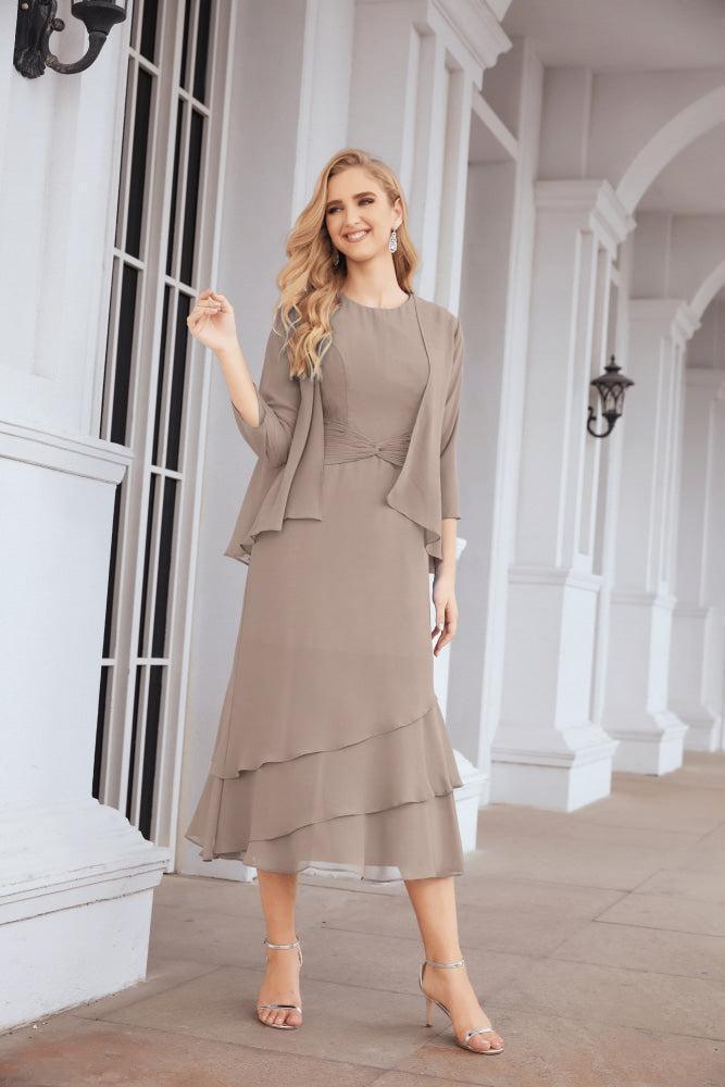 Vestido formal de fiesta Sunnderly de dos piezas, corte A, para madre de la novia, SY28072 