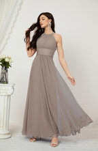 Vestido formal de fiesta Sunnderly de gasa con cuello halter, largo y sin mangas, para dama de honor SY2802 