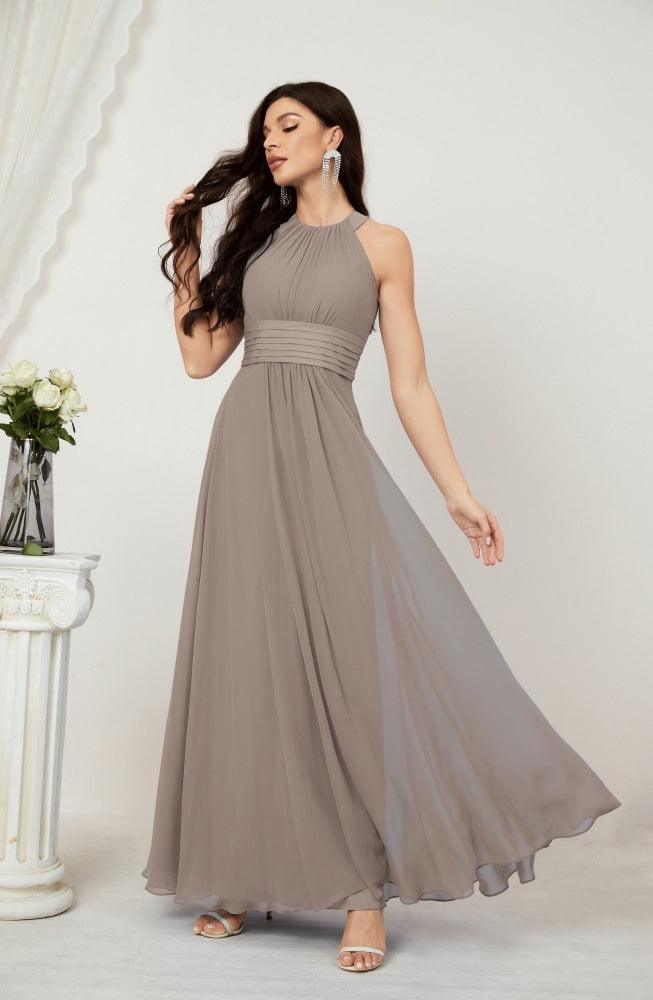 Vestido formal de fiesta Sunnderly de gasa con cuello halter, largo y sin mangas, para dama de honor SY2802 